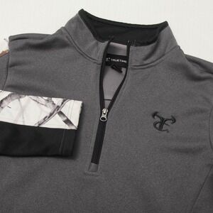 TrueTimber Sweatshirt Womens L Gray Camo Sleeve Fleece 1/4 Zip Hunting Pullover